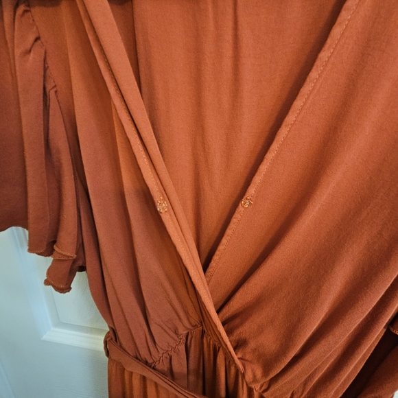 Simplee Plus Rust Orange Midi Dress Tiered Skirt 3XL - Picture 7 of 16